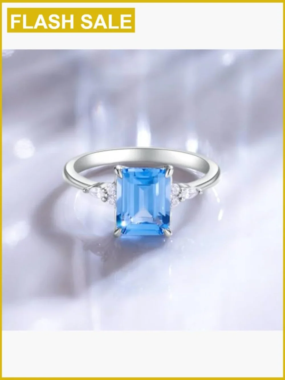 Emerald Cut Created Aquamarine Solitaire CZ Engagement Ring 3ct 925 Silver Size